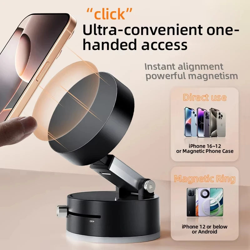 Magnetic Vacuum Car Phone Holder – Adjustable & Foldable Suction Cup Mount for All Smartphones